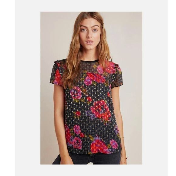 Anthropologie Tops - Anthropologie Fiorella Blouse Sheer Floral Metallic Dots - Size 8